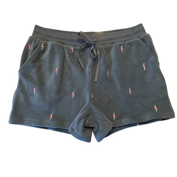 P.J. Salvage Womens Navy fleece shorts pink embroidered lightning M - Picture 3 of 6